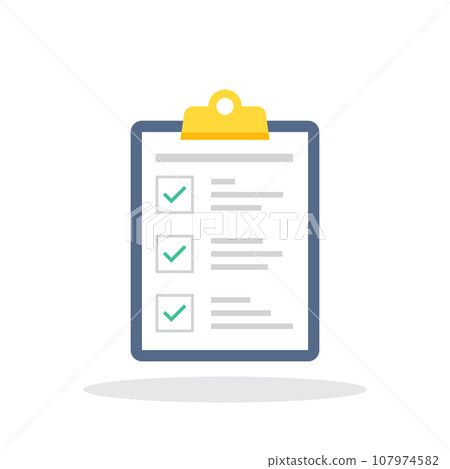 Clipboard with checklist icon in flat style. Planning and organization of work vector illustration on isolated background. Document sign business concept. 107974582