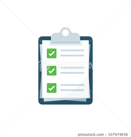 Clipboard with checklist icon in flat style. Planning and organization of work vector illustration on isolated background. Document sign business concept. 107974636