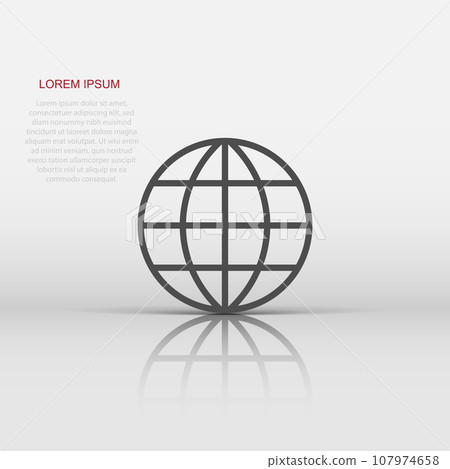 Earth planet icon in flat style. Globe geographic vector illustration on white isolated background. Global communication business concept. Earth planet icon in flat style. Globe geographic vector illustration on white isolated background. Global communication business concept. 107974658