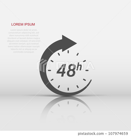 48 hour clock icon in flat style. Timer countdown vector illustration on isolated background. Time measure sign business concept. 48 hour clock icon in flat style. Timer countdown vector illustration on isolated background. Time measure sign business concept. 107974659