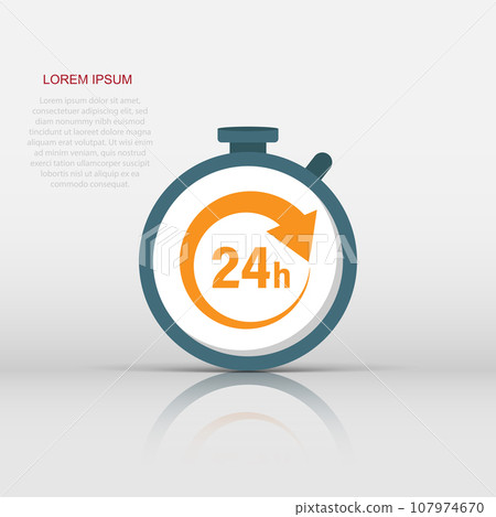 24 hours service icon in flat style. All day business and service vector illustration on isolated background. Quick service time sign business concept. 24 hours service icon in flat style. All day business and service vector illustration on isolated background. Quick service time sign business concept. 107974670