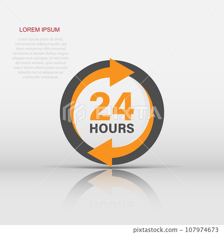 24 hours service icon in flat style. All day business and service vector illustration on isolated background. Quick service time sign business concept. 24 hours service icon in flat style. All day business and service vector illustration on isolated background. Quick service time sign business concept. 107974673