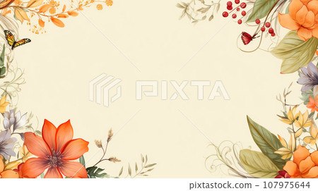 Flower frame Watercolor art style, copy space for text, wedding and greeting card 107975644