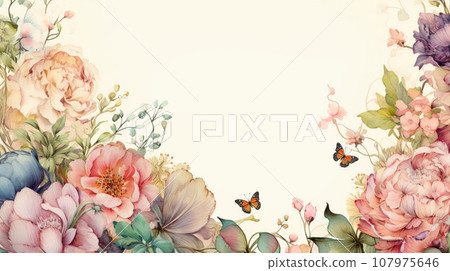 Flower frame Watercolor art style, copy space for text, wedding and greeting card 107975646