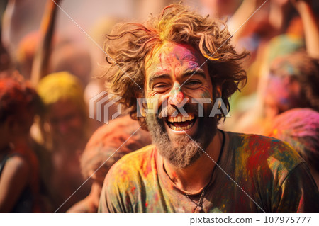 Painted people in Holi festival 107975777
