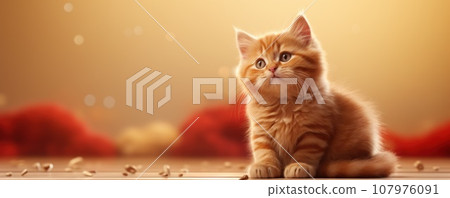 Ginger cat on soft color background, high quality, Octane render. Generative AI 107976091