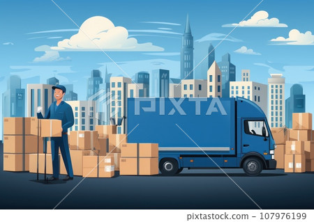 Banner for parcels delivery company. Generative AI 107976199