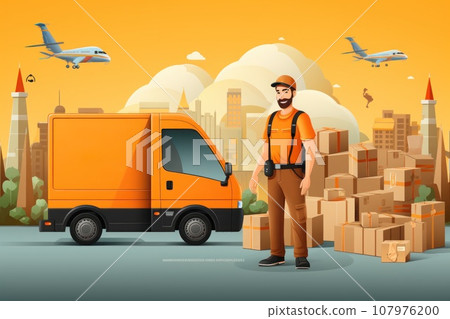 Banner for parcels delivery company. Generative AI 107976200