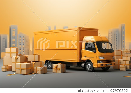 Banner for parcels delivery company. Generative AI Banner for parcels delivery company. Generative AI 107976202