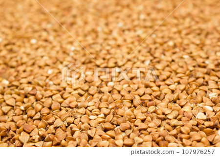 Dry buckwheat grains - brown texture 107976257