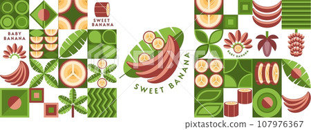 Set of banana design elements in geometric style Set of banana design elements in geometric style 107976367