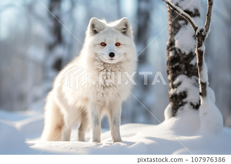 Arctic fox in a wild snowy landscape 107976386