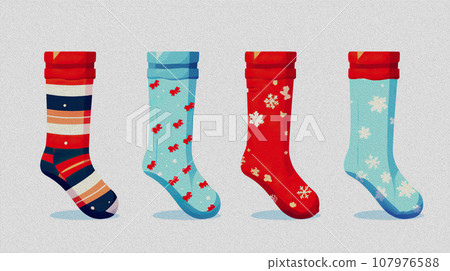 Santa Claus socks with flat design. Santa Claus socks with flat design. 107976588