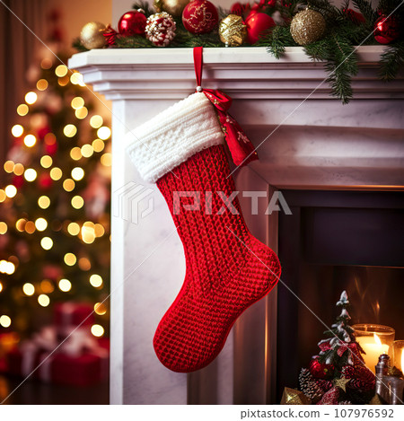 Red Christmas sock close-up.  107976592
