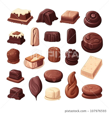 Chocolate candy collection in flat design isolated on white. 107976593