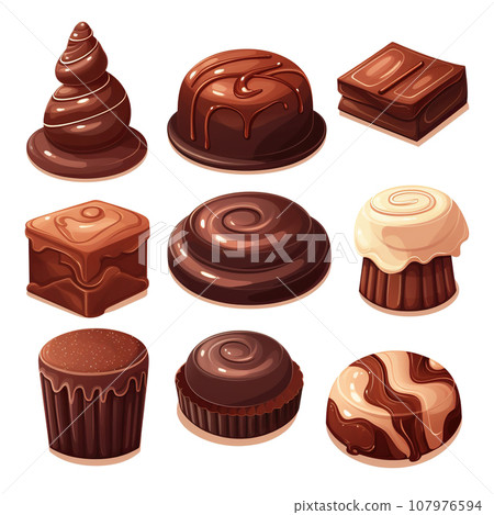Illustration of set of yummy assorted Chocolate dessert Illustration of set of yummy assorted Chocolate dessert 107976594