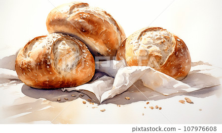 Bread on a white background. Digital watercolor painting style. 107976608