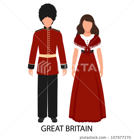 A man and a woman in British folk costumes. Culture and traditions of Great Britain. Illustration, vector 107977370