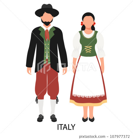 A man and a woman in Italian folk costumes. Culture and traditions of Italy. Illustration, vector A man and a woman in Italian folk costumes. Culture and traditions of Italy. Illustration, vector 107977372