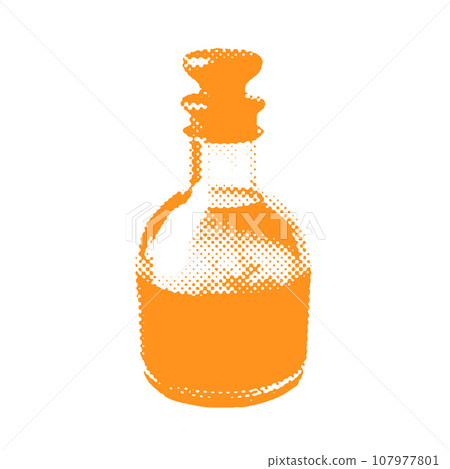 Potion in a glass flask- Halloween halftone dotted realistic clipart. Offset texture Vintage illustration in 90s grunge style Potion in a glass flask- Halloween halftone dotted realistic clipart. Offset texture Vintage illustration in 90s grunge style 107977801