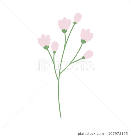 Abstract flowering twig for bouquet in trendy soft hues. Springtime. Vector isolated design element 107978155