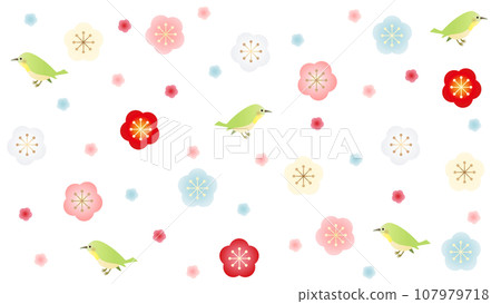 復古可愛的梅花鳥壁紙，長寬比16:9版本 107979718