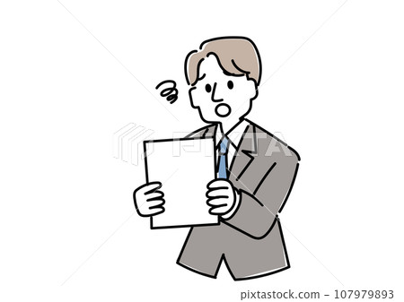 Illustration of a businessman who is disappointed after looking at documents (male) 107979893