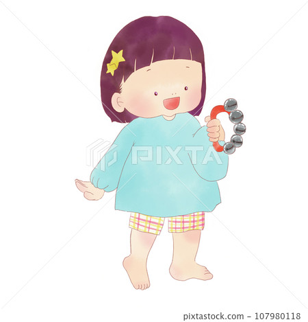 Illustration of a girl playing a bell 107980118