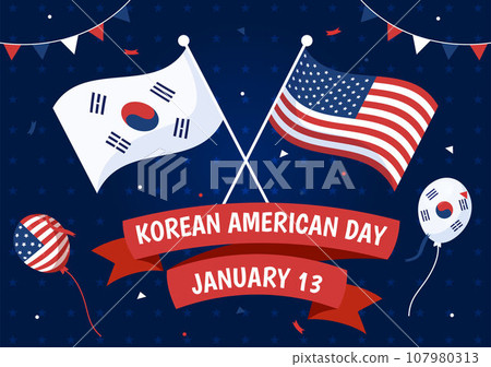 Korean American Day Vector Illustration on January 13 with USA and South Korean Flag to Commemorate Republic Of Alliance in Flat Background Design 107980313