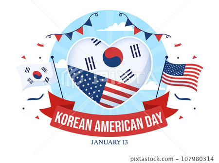 Korean American Day Vector Illustration on January 13 with USA and South Korean Flag to Commemorate Republic Of Alliance in Flat Background Design Korean American Day Vector Illustration on January 13 with USA and South Korean Flag to Commemorate Republic Of Alliance in Flat Background Design 107980314