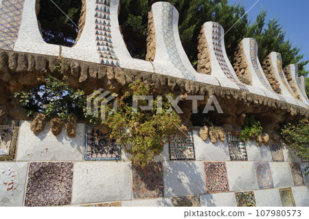 Spain Barcelona Park Guell Monument Stairs Exterior Wall Spain Barcelona Park Guell Monument Stairs Exterior Wall 107980573