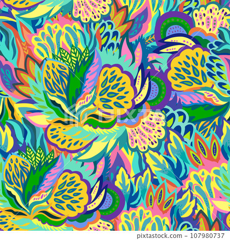 Colorful vector pattern with abstract organic shapes. Vivid modern contemporary background for textile and design Colorful vector pattern with abstract organic shapes. Vivid modern contemporary background for textile and design 107980737