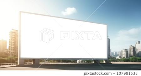 Empty white billboard signage advertising signs on the side of highway. Mockup advertisement concept. Generative ai Empty white billboard signage advertising signs on the side of highway. Mockup advertisement concept. Generative ai 107981533