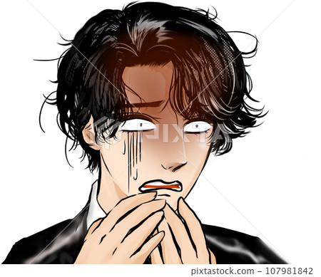 A color cartoon illustration of a handsome, tender-looking man who looks pale and depressed on a transparent background A color cartoon illustration of a handsome, tender-looking man who looks pale and depressed on a transparent background 107981842