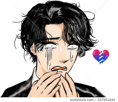A color cartoon illustration of a handsome, tender-looking man who looks pale and depressed on a transparent background A color cartoon illustration of a handsome, tender-looking man who looks pale and depressed on a transparent background 107981844