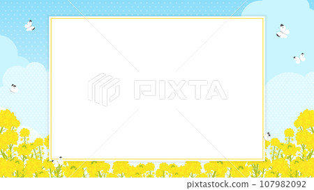 白菜蝴蝶在油菜花田裡飛翔的風景畫的框架/背景材料（風景畫 16:9） 107982092