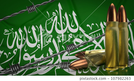 The Hamas flag and bullets image 3d rendering The Hamas flag and bullets image 3d rendering 107982263