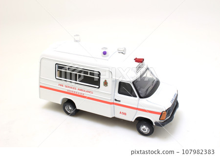 Oct 15 2023 the scale of Ambulance van on white board 107982383