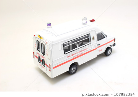 Oct 15 2023 the scale of Ambulance van on white board 107982384