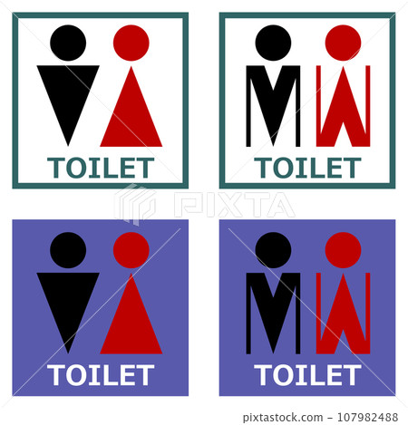 Illustration of a signboard displaying information about the men's restroom and women's makeup room 107982488