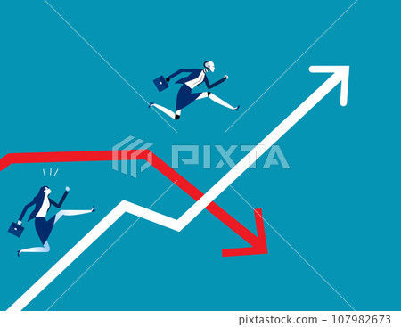 Robot jumping pass the arrow graph. Business artificial intelligence concept 107982673