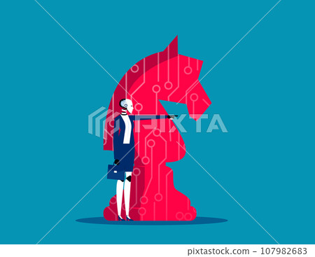 Big knight chess piece and Robot leader. Business artificial intelligence concept 107982683
