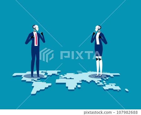 Cyber war. Robot between vector illustration concept Cyber war. Robot between vector illustration concept 107982688