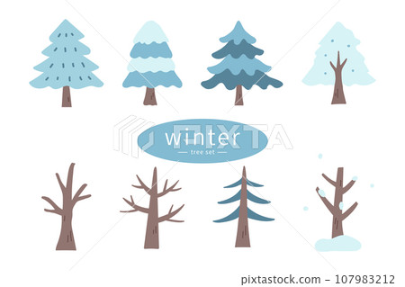 hand drawn winter tree vector illustration set 107983212