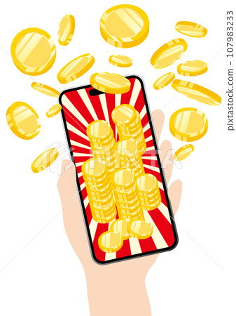 Vector illustration of a smartphone screen where you can get a lot of points and coins through poi-katsu Vector illustration of a smartphone screen where you can get a lot of points and coins through poi-katsu 107983233