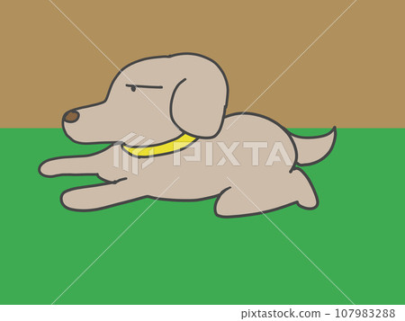 Illustration of a dog being bored on the garden 107983288