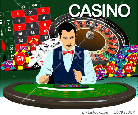 The Man Croupier At The Casino Table. 107983397