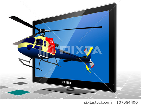 Flat computer monitor with helicopter. Flat computer monitor with helicopter. 107984400
