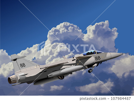 Combat aircraft. Armed. Vector 3d illustration Combat aircraft. Armed. Vector 3d illustration 107984487