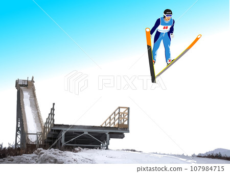 Ski Jumping Winter Sports. 3d vector color Ski Jumping Winter Sports. 3d vector color 107984715